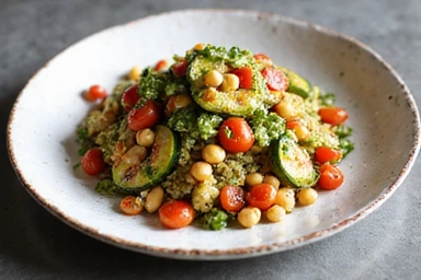 Illustration of a colorful plant-based meal