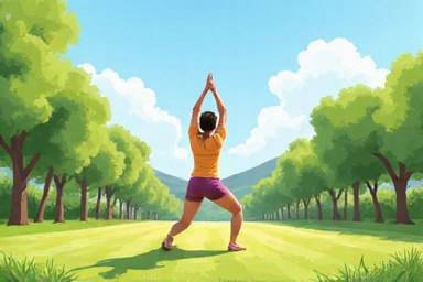 Illustration of a person doing light exercises outdoors