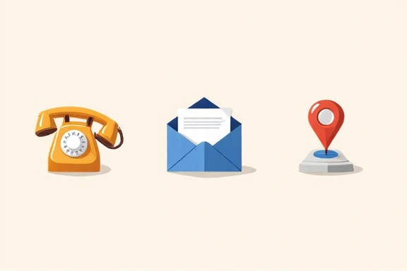 Illustration of communication icons including a phone, email envelope, and map pin, symbolizing various ways to contact Holistic Health Bekasi.