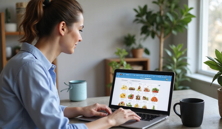 Illustration of a person having a video call with a nutritionist