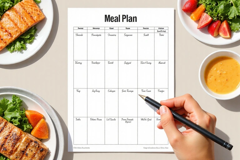 Illustration of a personalized meal plan layout with healthy food choices